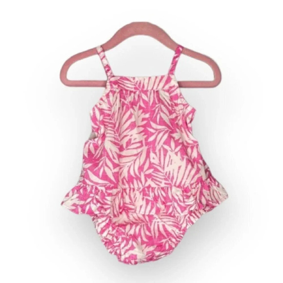 BABY GAP NWT Girls Fern Print Pink White Ruffled 2 Pc Sun Dress 0-3m 6-12m - Picture 1 of 7